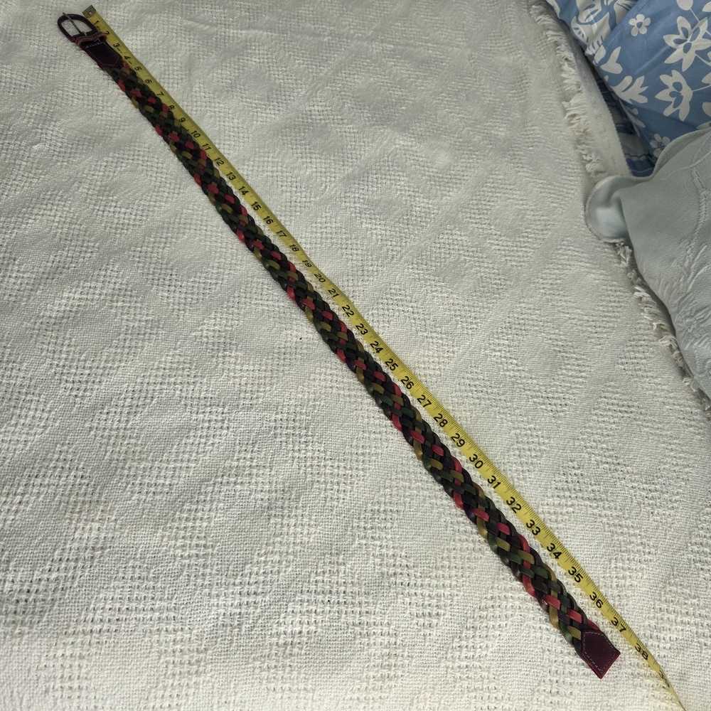 Vtg Multicolor Boho Braided Leather Belt - Picture 5 of 8